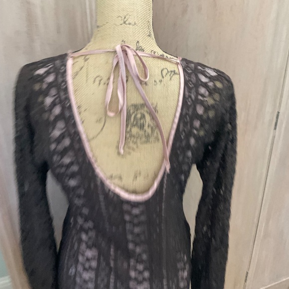 Cernei Y2K sheer long sleeve lace midi dress over lacy nude brown whimsigoth - Picture 13 of 13